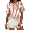 image:imageEXLURA Womens Summer Coverup Boho Tops Short Sleeve Crochet Knit Sweater Casual Striped Beach Vacation Cruise Outfits 2026Caramel White