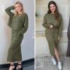 image:imageEXLURA Womens 2 Piece Skirts Set Long Sleeve Drawstring Top Midi Skirt Dress Lounge Sets Airport Travel Cruise Outfits 2026Army Green