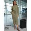 image:imageEXLURA Womens 2 Piece Skirts Set Long Sleeve Drawstring Top Midi Skirt Dress Lounge Sets Airport Travel Cruise Outfits 2026Army Green