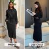image:imageEXLURA Womens 2 Piece Skirts Set Long Sleeve Drawstring Top Midi Skirt Dress Lounge Sets Airport Travel Cruise Outfits 2026Black