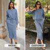 image:imageEXLURA Womens 2 Piece Skirts Set Long Sleeve Drawstring Top Midi Skirt Dress Lounge Sets Airport Travel Cruise Outfits 2026Gery Blue