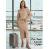 image:imageEXLURA Womens 2 Piece Skirts Set Long Sleeve Drawstring Top Midi Skirt Dress Lounge Sets Airport Travel Cruise Outfits 2026Khaki