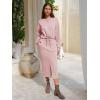 image:imageEXLURA Womens 2 Piece Skirts Set Long Sleeve Drawstring Top Midi Skirt Dress Lounge Sets Airport Travel Cruise Outfits 2026Pink