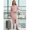 image:imageEXLURA Womens 2 Piece Skirts Set Long Sleeve Drawstring Top Midi Skirt Dress Lounge Sets Airport Travel Cruise Outfits 2026Pink