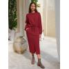 image:imageEXLURA Womens 2 Piece Skirts Set Long Sleeve Drawstring Top Midi Skirt Dress Lounge Sets Airport Travel Cruise Outfits 2026Wine Red