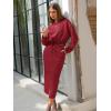 image:imageEXLURA Womens 2 Piece Skirts Set Long Sleeve Drawstring Top Midi Skirt Dress Lounge Sets Airport Travel Cruise Outfits 2026Wine Red
