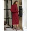 image:imageEXLURA Womens 2 Piece Skirts Set Long Sleeve Drawstring Top Midi Skirt Dress Lounge Sets Airport Travel Cruise Outfits 2026Wine Red