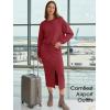 image:imageEXLURA Womens 2 Piece Skirts Set Long Sleeve Drawstring Top Midi Skirt Dress Lounge Sets Airport Travel Cruise Outfits 2026Wine Red