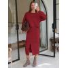 image:imageEXLURA Womens 2 Piece Skirts Set Long Sleeve Drawstring Top Midi Skirt Dress Lounge Sets Airport Travel Cruise Outfits 2026Wine Red