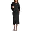 image:imageEXLURA Womens 2 Piece Skirts Set Long Sleeve Drawstring Top Midi Skirt Dress Lounge Sets Airport Travel Cruise Outfits 2026Black