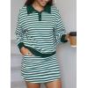 image:imageEXLURA Womens Two Piece Sets Cotton Striped Sweatshirt Matching Skirt Skort Tennis Vacation Cruise Outfits Travel Set 2026Green White