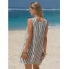 image:imageEXLURA Women Summer 100 Cotton Faux Linen Dresses Sleeveless Striped ALine Mini Sundress Beach Vacation Dress with PocketsBlack Stripe