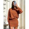 image:imageEXLURA Womens 2 Piece Skirt Sets Long Sleeve Mock Neck Sweatshirt Skort Matching Set Casual Airport Travel Spring OutfitsCaramel