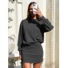 image:imageEXLURA Womens 2 Piece Skirt Sets Long Sleeve Mock Neck Sweatshirt Skort Matching Set Casual Airport Travel Spring OutfitsDark Grey