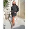 image:imageEXLURA Womens 2 Piece Skirt Sets Long Sleeve Mock Neck Sweatshirt Skort Matching Set Casual Airport Travel Spring OutfitsDark Grey