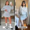 image:imageEXLURA Womens 2 Piece Skirt Sets Long Sleeve Mock Neck Sweatshirt Skort Matching Set Casual Airport Travel Spring OutfitsGrey