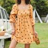 image:imageEXLURA Womens 2026 Square Neck Dress Long Puff Sleeve ALine Casual Short Mini DressesPolka Dotyellow