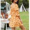 image:imageEXLURA Womens 2026 Square Neck Dress Long Puff Sleeve ALine Casual Short Mini DressesPolka Dotyellow