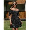 image:imageEXLURA Womens 2026 Summer Casual Square Neck Dresses Ruffle Short Sleeve Swiss Dot Flowy Mini DressBlue Floral
