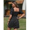 image:imageEXLURA Womens 2026 Summer Casual Square Neck Dresses Ruffle Short Sleeve Swiss Dot Flowy Mini DressBlue Floral