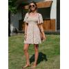 image:imageEXLURA Womens 2026 Summer Casual Square Neck Dresses Ruffle Short Sleeve Swiss Dot Flowy Mini DressOrange Floral