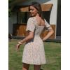 image:imageEXLURA Womens 2026 Summer Casual Square Neck Dresses Ruffle Short Sleeve Swiss Dot Flowy Mini DressOrange Floral