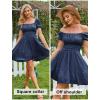 image:imageEXLURA Womens 2026 Summer Short Puff Sleeve Casual Short Mini Dresses Tie Back Square Neck ALine SundressDark Blue