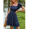 image:imageEXLURA Womens 2026 Summer Short Puff Sleeve Casual Short Mini Dresses Tie Back Square Neck ALine SundressDark Blue