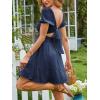 image:imageEXLURA Womens 2026 Summer Short Puff Sleeve Casual Short Mini Dresses Tie Back Square Neck ALine SundressDark Blue