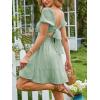 image:imageEXLURA Womens 2026 Summer Short Puff Sleeve Casual Short Mini Dresses Tie Back Square Neck ALine SundressGrey Green