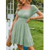 image:imageEXLURA Womens 2026 Summer Short Puff Sleeve Casual Short Mini Dresses Tie Back Square Neck ALine SundressGrey Green