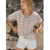 image:imageEXLURA Womens Crochet Tops Short Sleeve Knit Beach Sweater Hollow Out Swimsuit Cover Ups Striped Boho Cruise Vacation ShirtsApricot White