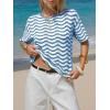 image:imageEXLURA Womens Crochet Tops Short Sleeve Knit Beach Sweater Hollow Out Swimsuit Cover Ups Striped Boho Cruise Vacation ShirtsBlue White