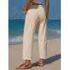 image:imageEXLURA Womens Faux Linen Striped Barrel Pants Comfy Drawstring Capri Pant with Pockets Summer Beach Vacation Lounge TrousersBeige