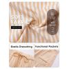 image:imageEXLURA Womens Faux Linen Striped Barrel Pants Comfy Drawstring Capri Pant with Pockets Summer Beach Vacation Lounge TrousersBeige
