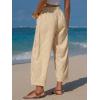 image:imageEXLURA Womens Faux Linen Striped Barrel Pants Comfy Drawstring Capri Pant with Pockets Summer Beach Vacation Lounge TrousersOrange