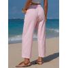 image:imageEXLURA Womens Faux Linen Striped Barrel Pants Comfy Drawstring Capri Pant with Pockets Summer Beach Vacation Lounge TrousersPink