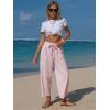 image:imageEXLURA Womens Faux Linen Striped Barrel Pants Comfy Drawstring Capri Pant with Pockets Summer Beach Vacation Lounge TrousersPink