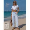 image:imageEXLURA Womens Faux Linen Striped Barrel Pants Comfy Drawstring Capri Pant with Pockets Summer Beach Vacation Lounge TrousersSky Blue