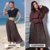 image:imageEXLURA Womens High Waist Polka Dot Pleated Maxi Long Skirt Floral Midi Swing Skirt Boho Beach Vacation Outfits with PocketsFlower Brown