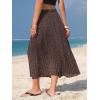 image:imageEXLURA Womens High Waist Polka Dot Pleated Maxi Long Skirt Floral Midi Swing Skirt Boho Beach Vacation Outfits with PocketsFlower Brown