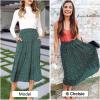 image:imageEXLURA Womens High Waist Polka Dot Pleated Maxi Long Skirt Floral Midi Swing Skirt Boho Beach Vacation Outfits with PocketsGreen
