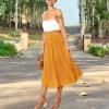image:imageEXLURA Womens High Waist Polka Dot Pleated Maxi Long Skirt Floral Midi Swing Skirt Boho Beach Vacation Outfits with PocketsMustard Yellow