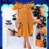 image:imageEXLURA Womens High Waist Polka Dot Pleated Maxi Long Skirt Floral Midi Swing Skirt Boho Beach Vacation Outfits with PocketsMustard Yellow