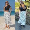image:imageEXLURA Womens High Waist Polka Dot Pleated Maxi Long Skirt Floral Midi Swing Skirt Boho Beach Vacation Outfits with PocketsPolka Dots Black