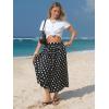 image:imageEXLURA Womens High Waist Polka Dot Pleated Maxi Long Skirt Floral Midi Swing Skirt Boho Beach Vacation Outfits with PocketsPolka Dots White