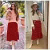 image:imageEXLURA Womens High Waist Polka Dot Pleated Maxi Long Skirt Floral Midi Swing Skirt Boho Beach Vacation Outfits with PocketsRed