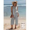 image:imageEXLURA Womens Summer 100 Cotton 2 Piece Outfits Striped Sleeveless Top Capri Wide Leg Pants Sets Faux Linen Beach VacationBlack White Plaid