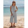 image:imageEXLURA Womens Summer 100 Cotton 2 Piece Outfits Striped Sleeveless Top Capri Wide Leg Pants Sets Faux Linen Beach VacationBlack White Plaid