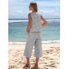 image:imageEXLURA Womens Summer 100 Cotton 2 Piece Outfits Striped Sleeveless Top Capri Wide Leg Pants Sets Faux Linen Beach VacationBlack White Plaid